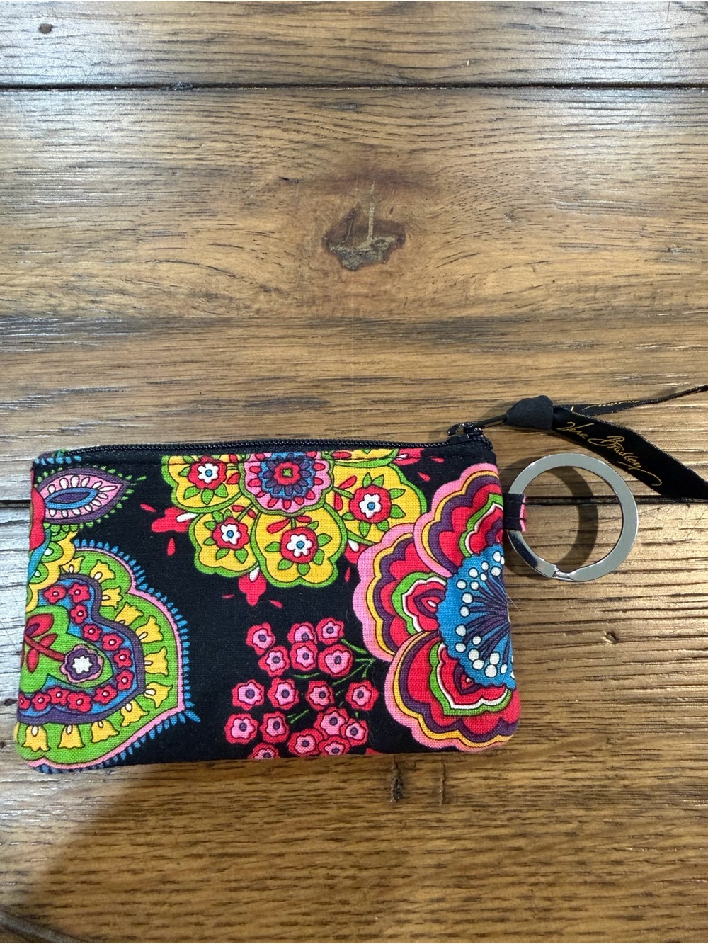 Vera Bradley Pink Multi Floral Quilted Zip Keyring Card Case - Picture 3 of 5